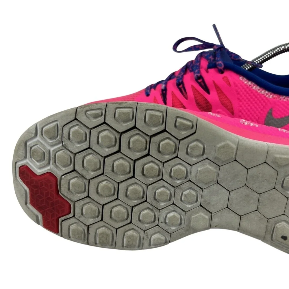 Nike Free 5.0 GS Youth Girls Running Shoes 7Y Hyper Pink Blue 644446-601 Used